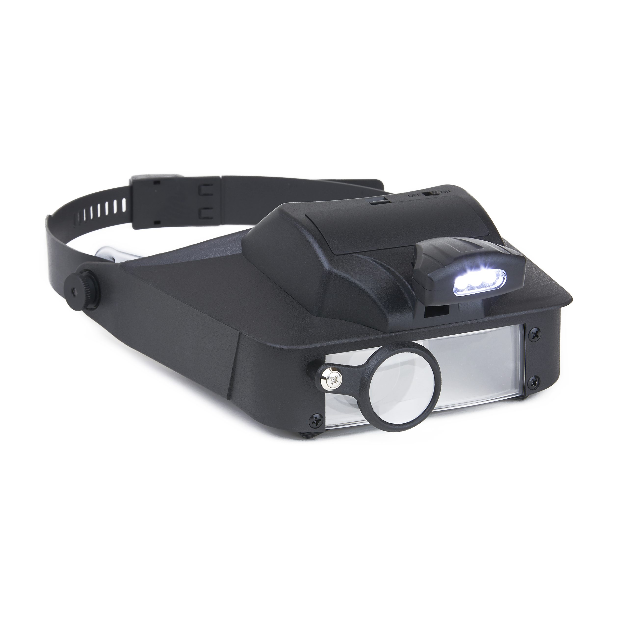 Headband Magnifier, Visor Style, Center Mounted 5 LED Illumination, 5X Swivel Eye Loupe