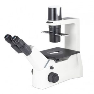 inverted microscope, optical microscope for biologoical research, binocular microscope, lenses and light source below stage