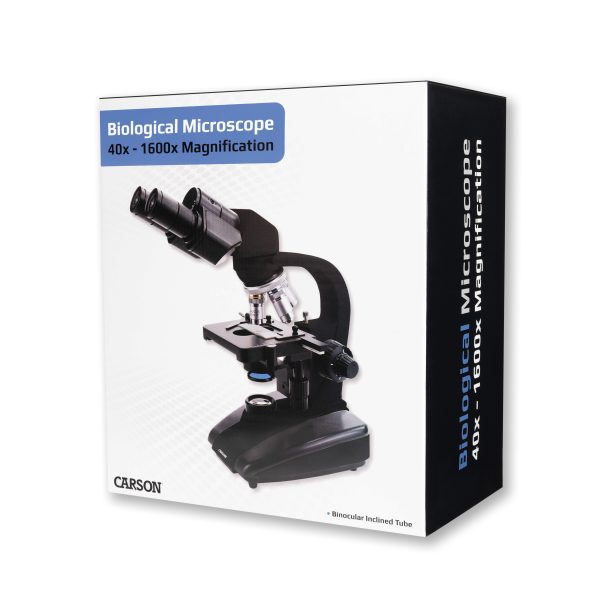 Carson Compound Microscope Box, Biological Microscope High Magnification Binocular Microscope with Metal Body Glass Optics LED lights