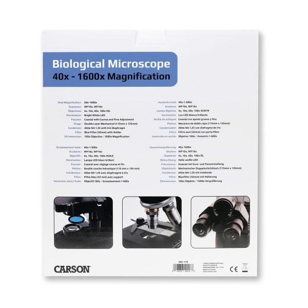 Carson Biological Microscope Box, Compound Microscope multiple eyepiece for precise magnification change, abbe condenser, mechanical stage